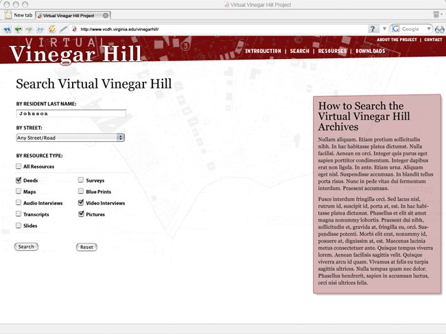 Vinegar Hill Search Page Mockup
